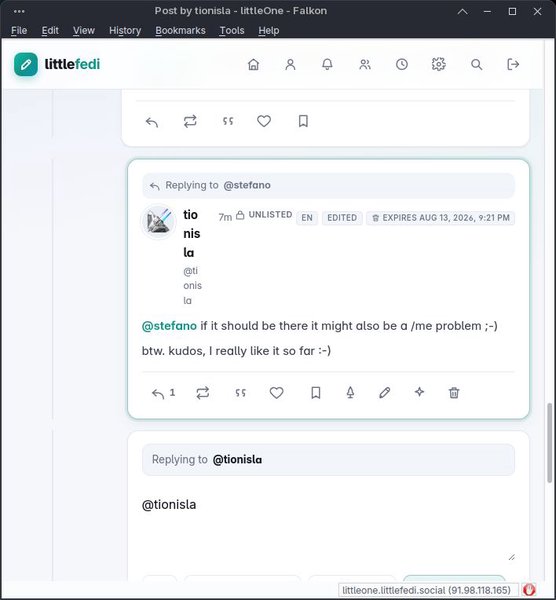 little fedi screenshot: nickname display in nested posts