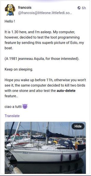 screenshot of automatically posted message