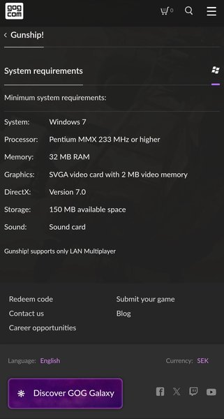 Requirements for GUNSHIP on GOG