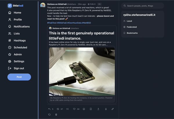 A screenshot of the Roost theme in littleFedi