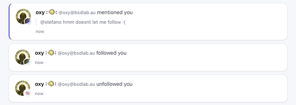 Oxy unfollowing, following, etc.