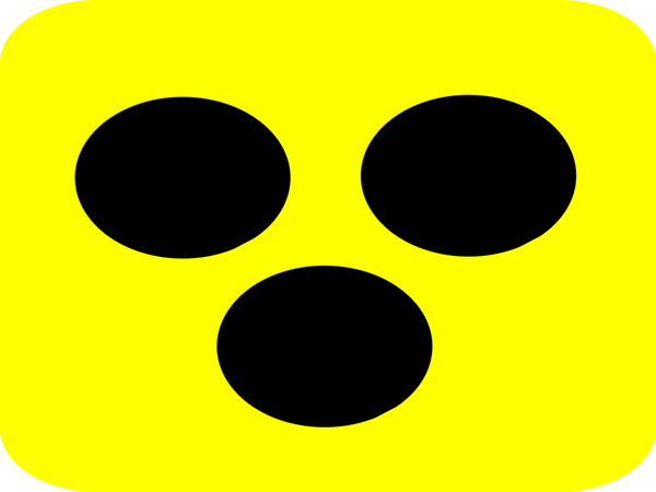 Three black circles on a yellow background.