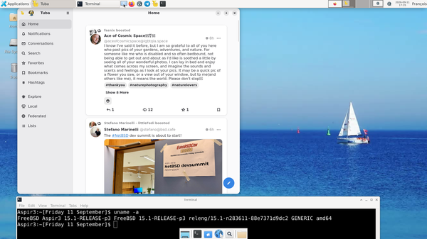 screenshot of Tuba running on FreeBSD 15.1
