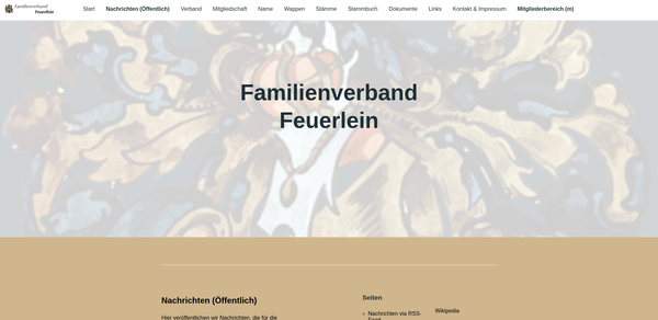 Screenshot der Internetseite des Familienverbandes Feuerlein.